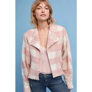 Ett:Twa Blushed Buffalo Check Pink & White Plaid Wool Blend Jacket SZ Small EUC